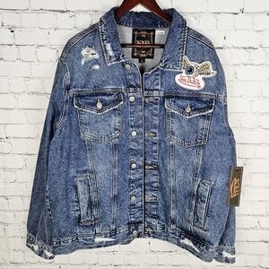 VON DUTCH | distressed denim button up patch trucker jean jacket